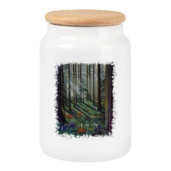 Sonnenbeschienener Wald mit schattiger Lichtung - Keksdose mit Holzdeckel - Weiß - Vorne