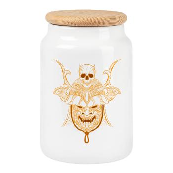 SAMURAI - Cookie Jar with Wooden Lid - white - Front