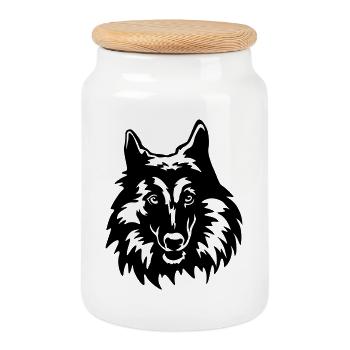 Tête de Tervueren - Boîte à biscuits avec couvercle en bois - blanc - Devant