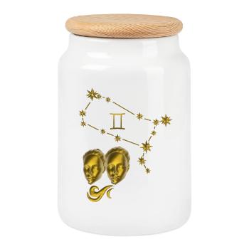Sternzeichen Zwillinge 3D, gold - Keksdose mit Holzdeckel - Weiß - Vorne