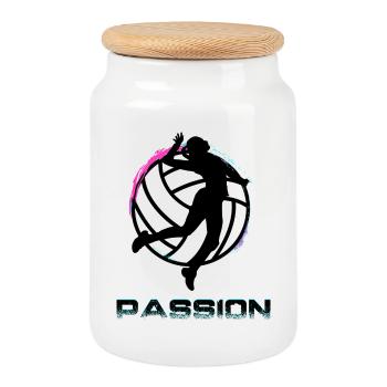 Volleyball - Keksdose mit Holzdeckel - Weiß - Vorne