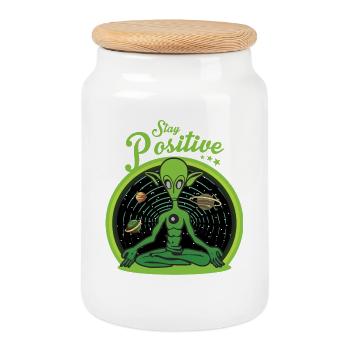 Yoga Alien - Keksdose mit Holzdeckel - Weiß - Vorne