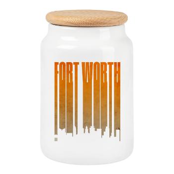 Pente de la silhouette de Fort Worth - Boîte à biscuits avec couvercle en bois - blanc - Devant