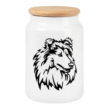 Collie Kopf - Keksdose mit Holzdeckel - Weiß - Vorne