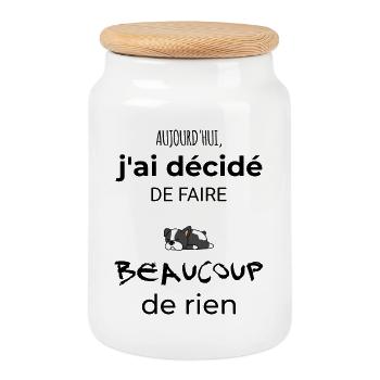 Cadeau humour chien homme ou femme - Boîte à biscuits avec couvercle en bois - blanc - Devant