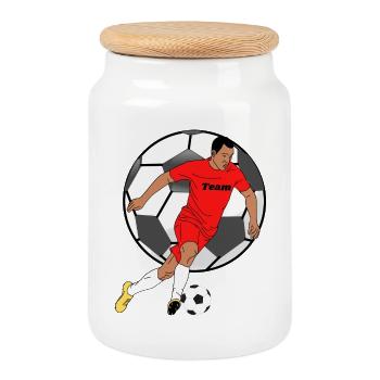 Teamrot Fußballheld im Sprint - Keksdose mit Holzdeckel - Weiß - Vorne