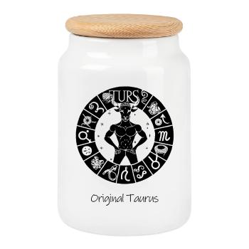 Zodiac sign Taurus 001 black - Cookie Jar with Wooden Lid - white - Front