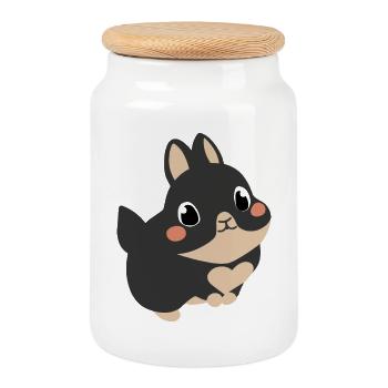 Petit lapin mignon avec cœur - Boîte à biscuits avec couvercle en bois - blanc - Devant