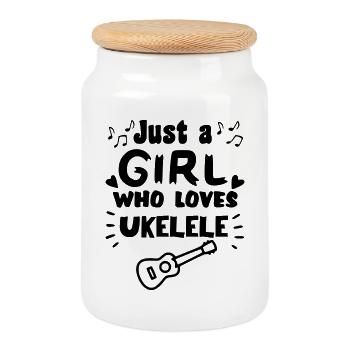 Just a girl who really likes to play ukulele * - Cookie Jar with Wooden Lid - white - Front