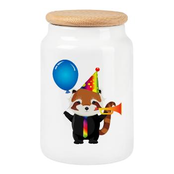 red panda in costume for carnival and carnival - Cookie Jar with Wooden Lid - white - Front