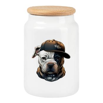 Bulldog Casquette Urbaine - Boîte à biscuits avec couvercle en bois - blanc - Devant