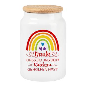 Danke sagen Kita Kindergarten Boho Regenbogen bunt - Keksdose mit Holzdeckel - Weiß - Vorne