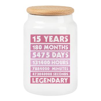 15 years legendary - Anniversary - Company - Anniversary - Cookie Jar with Wooden Lid - white - Front