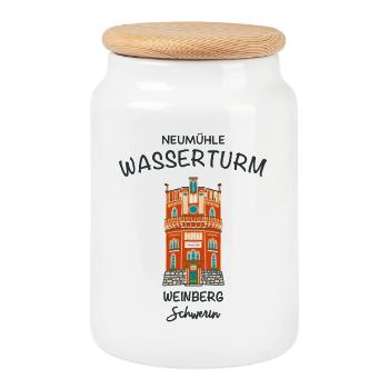 Schwerin, Wasserturm auf dem Weinberg - Keksdose mit Holzdeckel - Weiß - Vorne