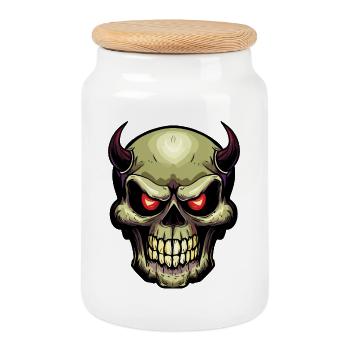 Skull - Cookie Jar with Wooden Lid - white - Front