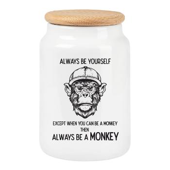 Soyez toujours un singe - Boîte à biscuits avec couvercle en bois - blanc - Devant