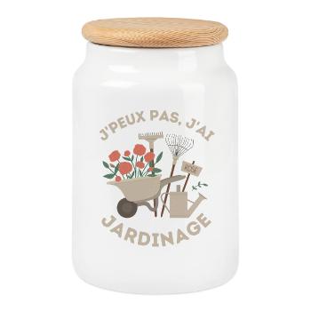 J'peux pas j'ai jardinage floral - Boîte à biscuits avec couvercle en bois - blanc - Devant