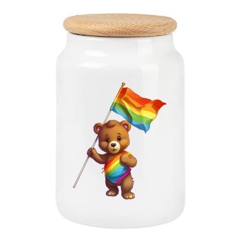 L’amour est une nécessité pour l’ours - Boîte à biscuits avec couvercle en bois - blanc - Devant