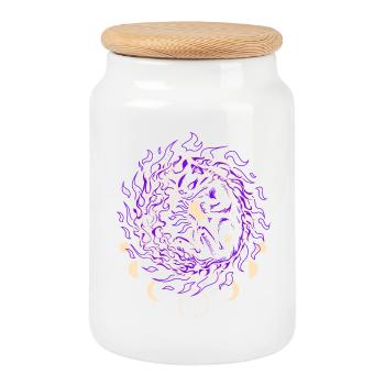 FEU COSMIQUE | Chat magique, gardien des étoiles - Boîte à biscuits avec couvercle en bois - blanc - Devant
