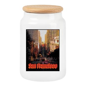 Ville de San Francisco - Boîte à biscuits avec couvercle en bois - blanc - Devant