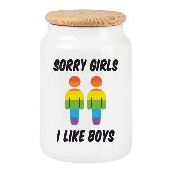 Sorry Girls I Like Boys - Cookie Jar with Wooden Lid - white - Front