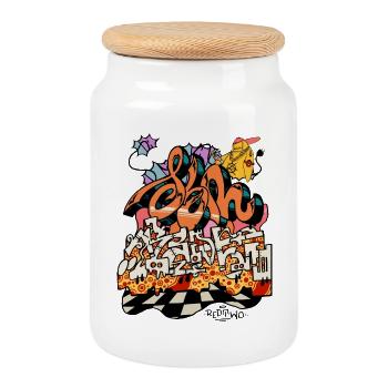 Graffitis colorés et audacieux sur un mur urbain - Boîte à biscuits avec couvercle en bois - blanc - Devant