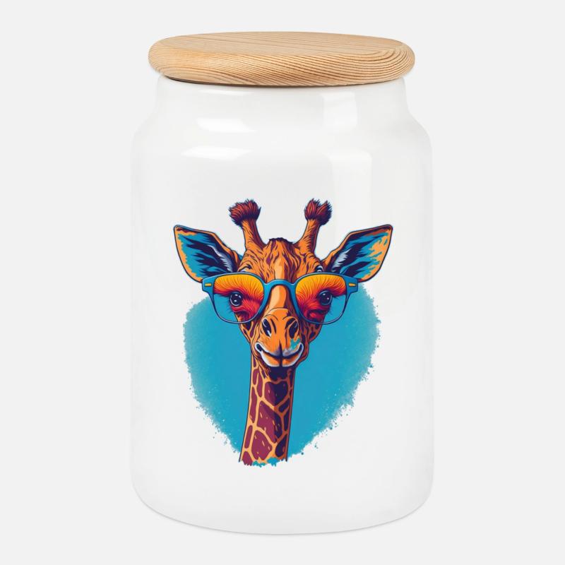 Giraffe mit Durchblick - Keksdose mit Holzdeckel - Weiß