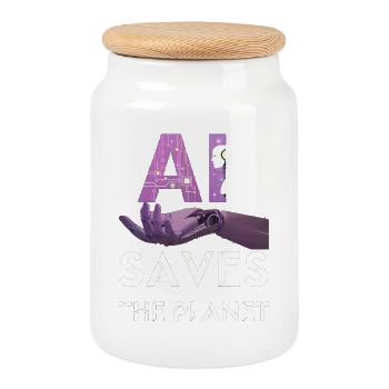 AI SAVE THE PLANET artificial intelligence - Cookie Jar with Wooden Lid - white - Front