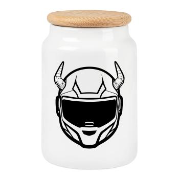 Motocross motorcycle helmet with two horns - Cookie Jar with Wooden Lid - white - Front