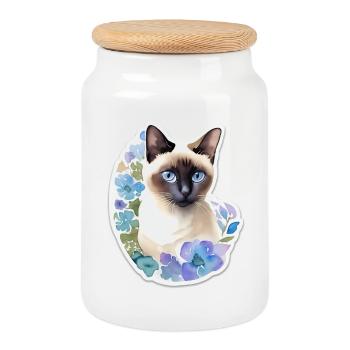 Siamese cat - Cookie Jar with Wooden Lid - white - Front