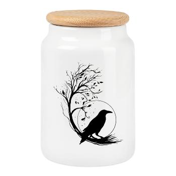 Rabe Vollmond Baum Silhouette - Mystische Nacht - Keksdose mit Holzdeckel - Weiß - Vorne
