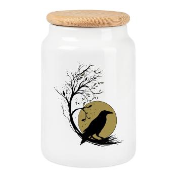 Rabe Vollmond Baum Magie Herbst Gothic Wicca - Keksdose mit Holzdeckel - Weiß - Vorne