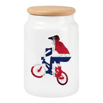Tri-Flag Rider on Bike - Cookie Jar with Wooden Lid - white - Front