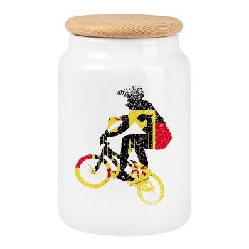 Cycliste géométrique sur vélo en détresse - Boîte à biscuits avec couvercle en bois - blanc - Devant