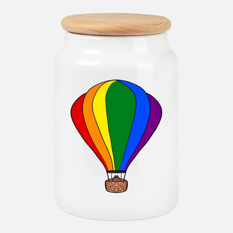 Regenbogen-Ballon - Keksdose mit Holzdeckel - Weiß