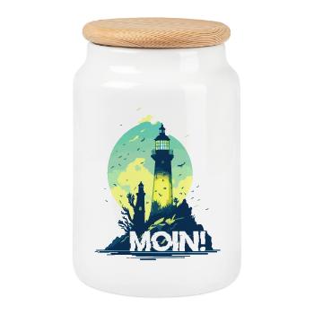 MOIN! - Keksdose mit Holzdeckel - Weiß - Vorne