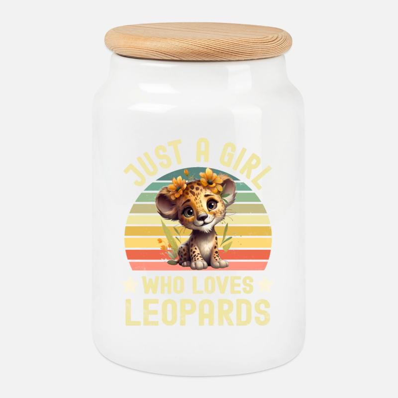 Leopard - Keksdose mit Holzdeckel - Weiß