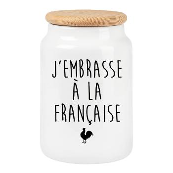 J'embrasse à la française - Humour French Kiss - Boîte à biscuits avec couvercle en bois - blanc - Devant