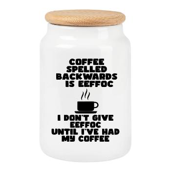 Coffee first before I start the day* - Cookie Jar with Wooden Lid - white - Front