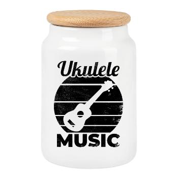 Musique ukulélé - Boîte à biscuits avec couvercle en bois - blanc - Devant