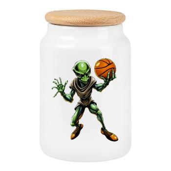 Basketball Alien - Keksdose mit Holzdeckel - Weiß - Vorne