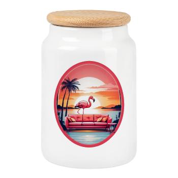Flamingo Sofa - Cookie Jar with Wooden Lid - white - Front