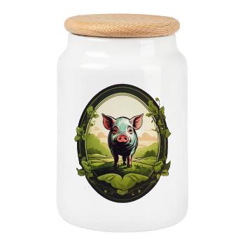 Cochon chanceux - Boîte à biscuits avec couvercle en bois - blanc - Devant