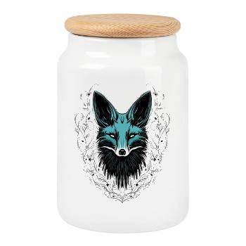 Mystischer Fuchs Türkis Waldtier Tattoo Look - Keksdose mit Holzdeckel - Weiß - Vorne