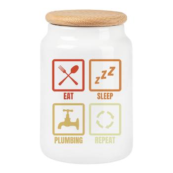 Eating, sleeping, plumbing, repeating - Cookie Jar with Wooden Lid - white - Front