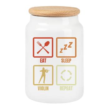Eat Sleep Violin Repeat - Cookie Jar with Wooden Lid - white - Front