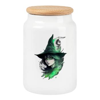 Witch - Cookie Jar with Wooden Lid - white - Front