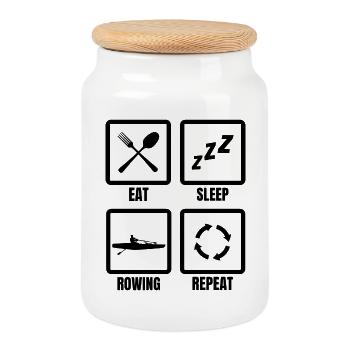 Rower's Routine - Cookie Jar with Wooden Lid - white - Front