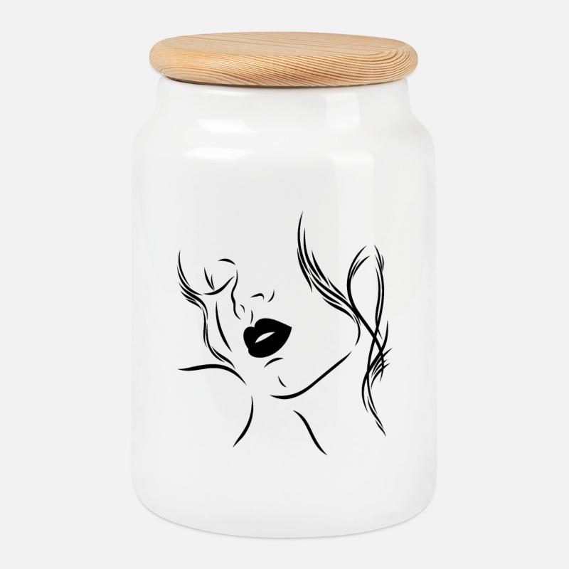 Feminine Silhouette mit sinnlichen Lippen - Keksdose mit Holzdeckel - Weiß