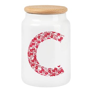 Lettre C - Kiss tshirt - Boîte à biscuits avec couvercle en bois - blanc - Devant